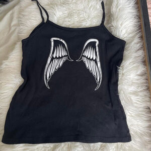 Vintage biker cami Black early 2000s biker tank top with wings